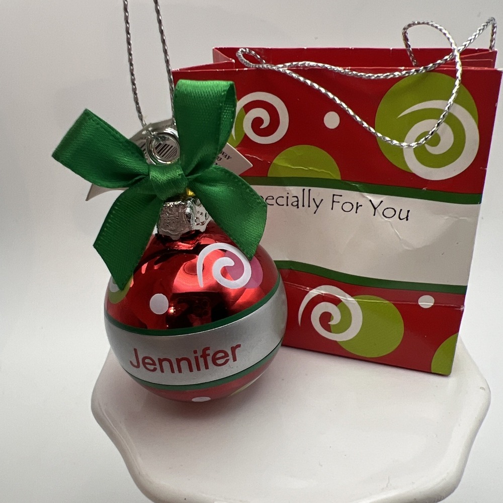 GANZ Mini Christmas Ornament Round Ball Shiny-  "Jennifer" With Mini Bag